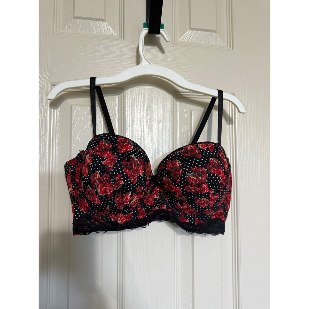 Body Frosting Red Rose Floral Polka Dot Lace Trim Underwire Demi Bra 36D